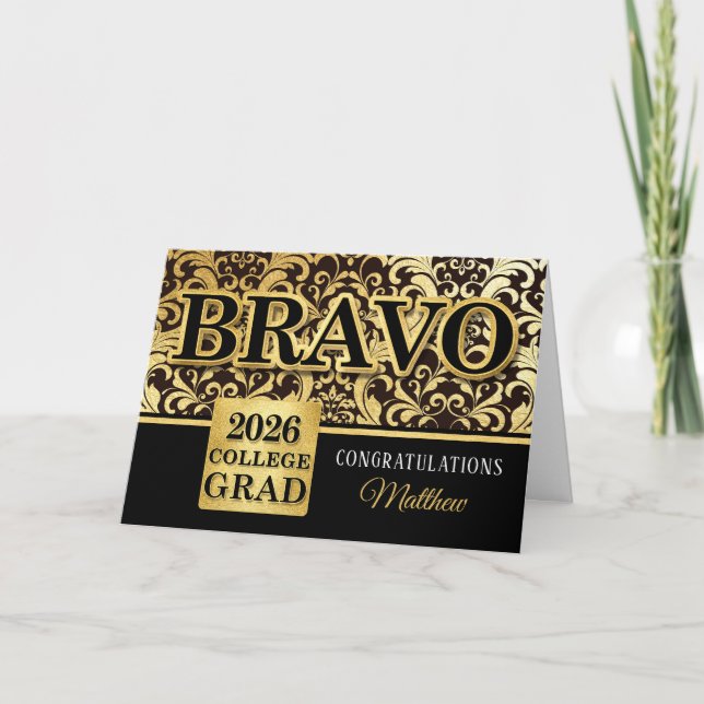 Carte 2025 Graduation College Faux Gold Foil avec nom (Devant)