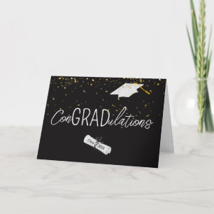 Carte 2025 Graduation Gold Confetti et Casquette