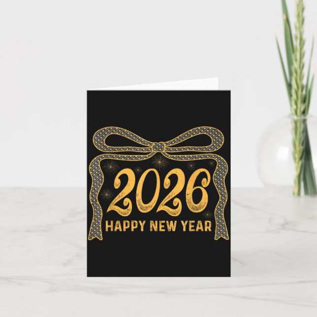 Carte 2026 Happy New Year Bow Fireworks Celebration Desi (Devant)