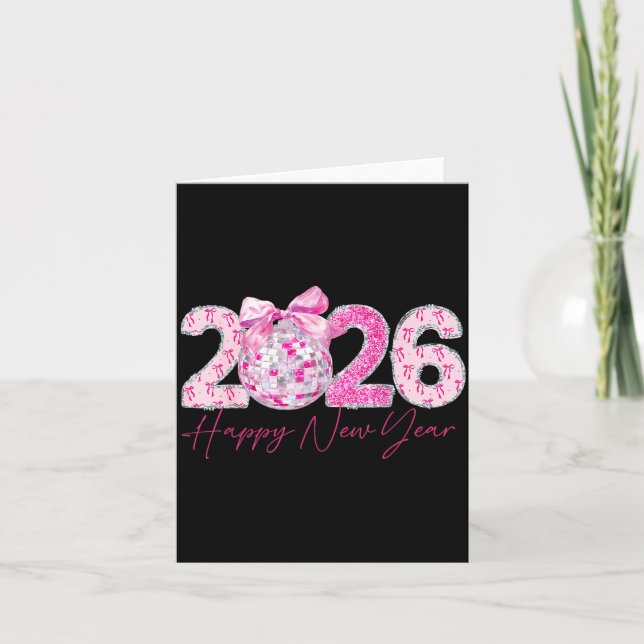 Carte 2026 Happy New Year Bow Patch Disco Ball  (Devant)