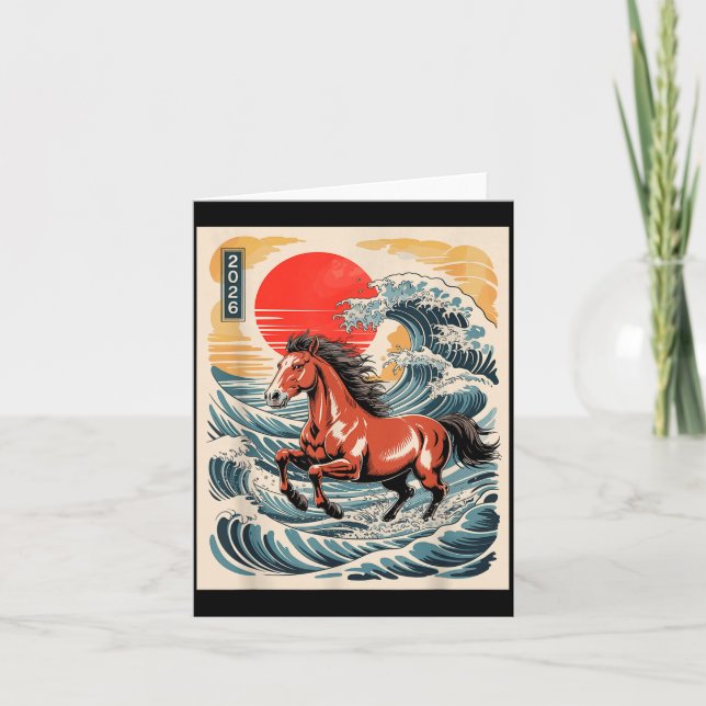 Carte 2026 Year Of The Horse Japanese Wave Art Lunar New (Devant)