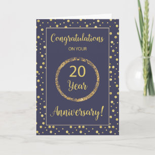 Carte 20 ans d'affaires Anniversaire Marine & Gold Look