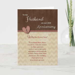 Carte 20e anniversaire au mari Pourquoi vous aimez-vous?