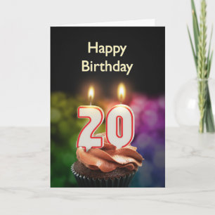 Carte 20e anniversaire avec gâteau et bougies