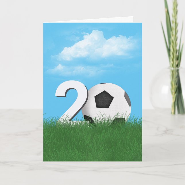 Carte 20e Anniversaire Bal De Football En Herbe Verte (Devant)