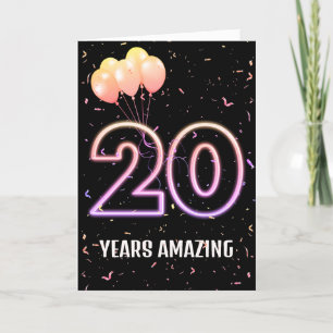 Carte 20e anniversaire Ballons et Confetti
