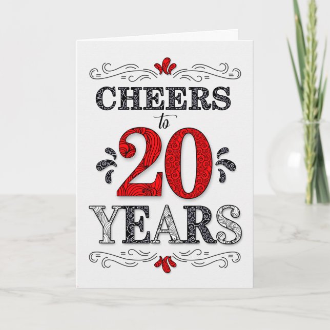 Carte 20e anniversaire Cheers en Motif noir blanc rouge (Devant)