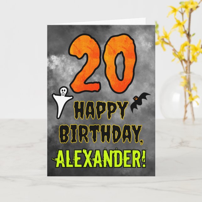 Carte 20e anniversaire : Eerie Halloween Thème + Nom per (Fleur jaune)
