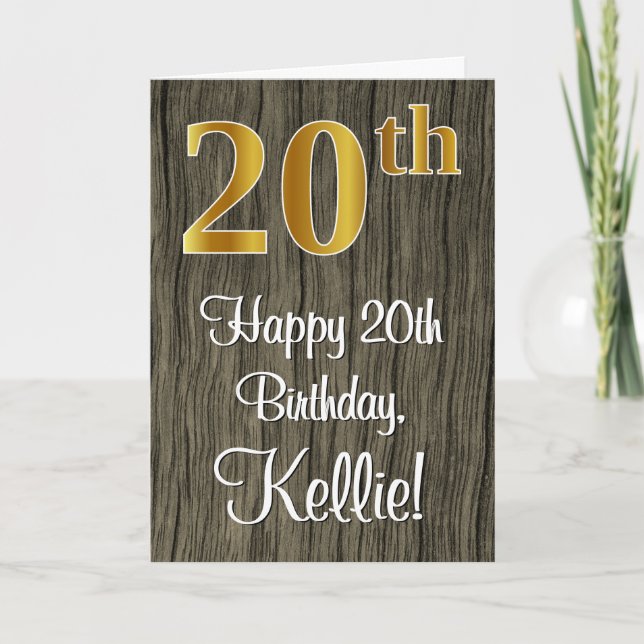 Carte 20e anniversaire : Elégant Faux Gold Look #, Faux  (Devant)