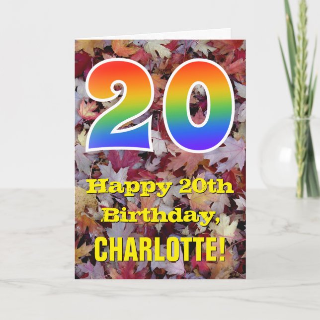 Carte 20e anniversaire; Feuilles d'automne rustiques; Ar (Devant)