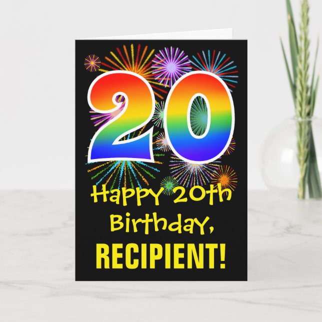 Carte 20e anniversaire : Fun Motif Fireworks + Rainbow 2 (Devant)