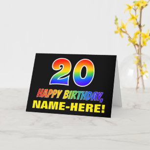 Carte 20e anniversaire : Gras, Amusant, Simple, Arc-en-c