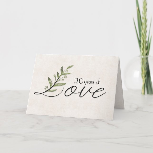 Carte 20e anniversaire Love Font avec Feuille (Devant)
