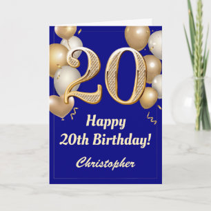 Carte 20e anniversaire Marine Bleu et Ballons d'or Confe