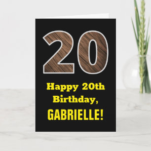 Carte 20e anniversaire : Nom, Motif Faux Wood Grain "20"