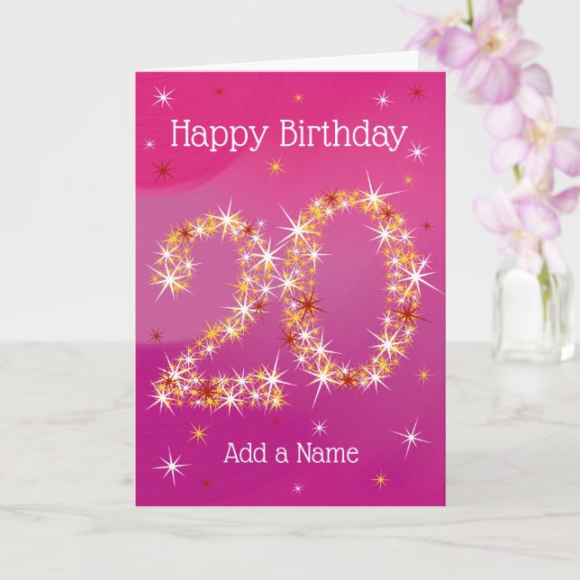 Carte 20e anniversaire - Nombre d'étoiles - rose - âge 2 (Orchidée)
