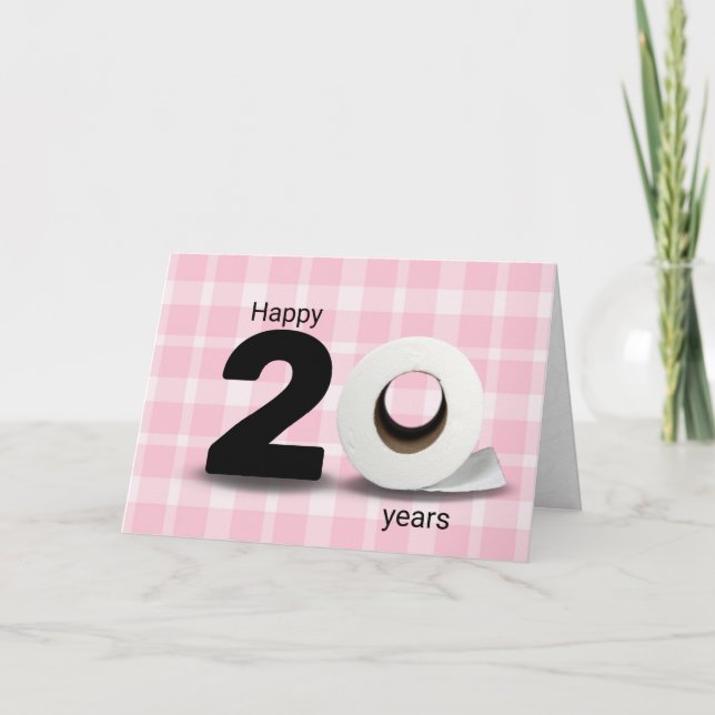 Carte 20e anniversaire papier toilette rouleau sur plaid (Devant)