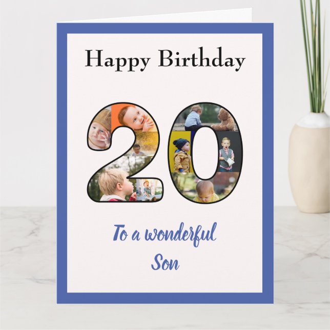 Carte 20e anniversaire Photo Collage Son Grand Unique (Devant)