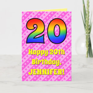Carte 20e anniversaire : Pink Stripes & Hearts, Arc en c