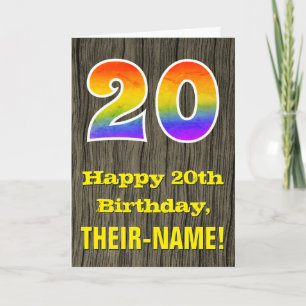 Carte 20e anniversaire : Rustic Faux Wood Look, Rainbow 