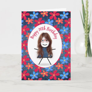 Carte 20e Anniversaire Stick Girl and Daisies On Denim
