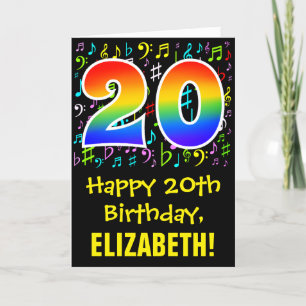 Carte 20e anniversaire : Symboles de musique colorée + A