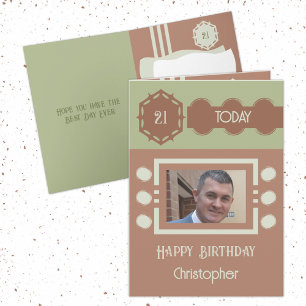 Carte 21 aujourd'hui ajouter nom photo brun vert anniver