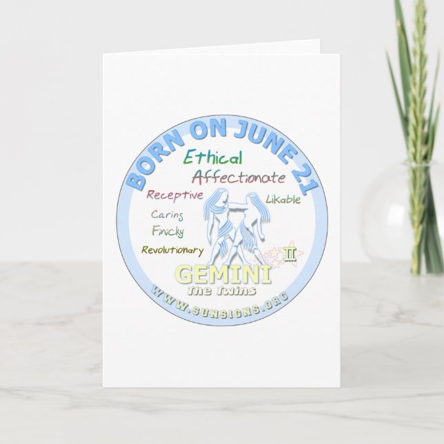 Carte 21 juin Anniversaire - Gemini (Devant)
