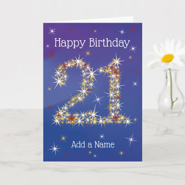 Carte 21e anniversaire - 21 ans en nombre d'étoiles - bl (Petite plante)