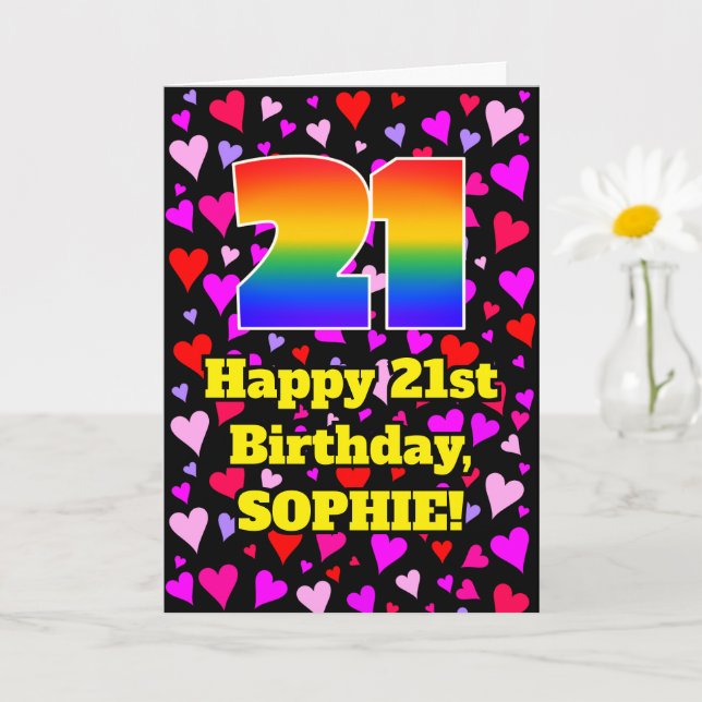 Carte 21e anniversaire : Amour Hearts Motif, Arc-en-ciel (Petite plante)