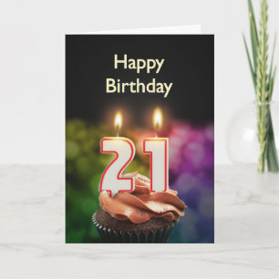 Carte 21e anniversaire avec gâteau et bougies