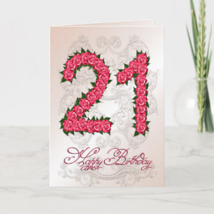 Carte 21e anniversaire avec roses et feuilles