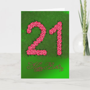 Carte 21e anniversaire avec roses et feuilles