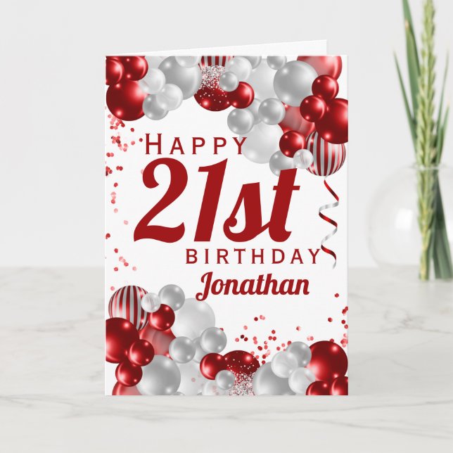 Carte 21e anniversaire Ballons rouges (Devant)