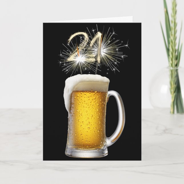 Carte 21e Anniversaire Bière et Sparklers (Devant)
