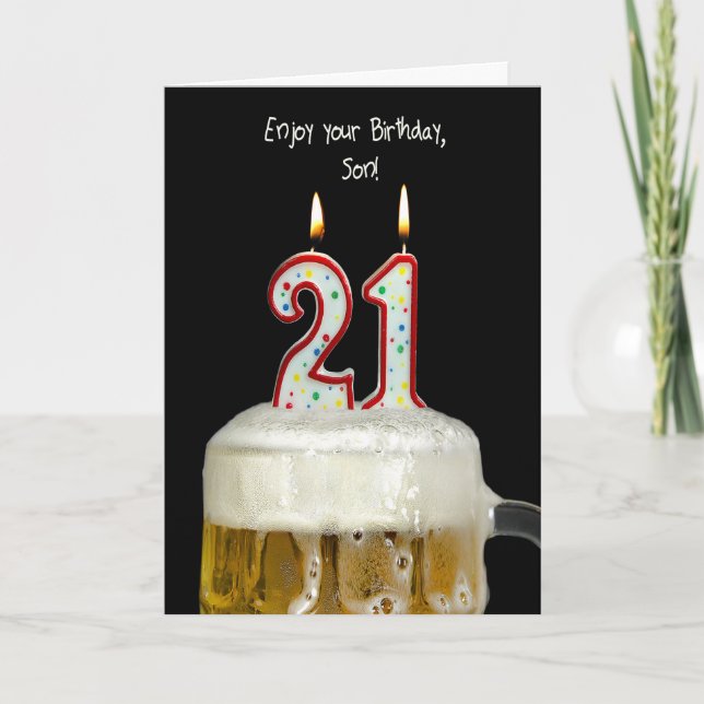 Carte 21e Anniversaire Bière pour Son (Devant)
