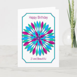 Carte 21e Anniversaire, Bleu coloré, Violet, Motif Turqu