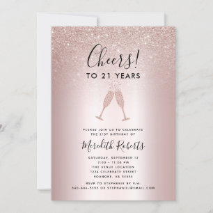 Carte 21e Anniversaire Blush Parties scintillant Champag