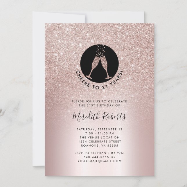 Carte 21e Anniversaire Blush Parties scintillant Champag (Devant)