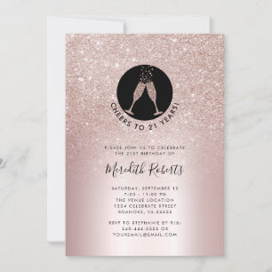 Carte 21e Anniversaire Blush Parties scintillant Champag