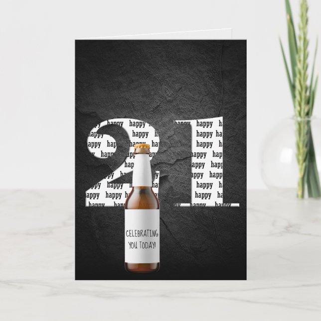 Carte 21e anniversaire bouteille de bière (Devant)