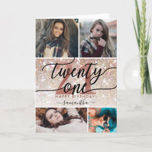 Carte 21e anniversaire Chic Parties scintillant Ombre ph