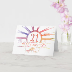 Carte 21e anniversaire - coucher de soleil multicolore à