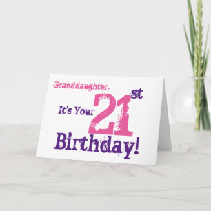 Carte 21e anniversaire de la petite-fille en violet, ros