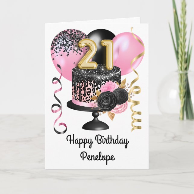 Carte 21e anniversaire de l'or rose et noir (Devant)