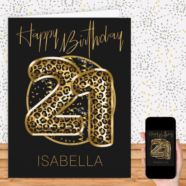 Carte 21e anniversaire Empreinte de léopard Gold Foil Ba (Créateur téléchargé)