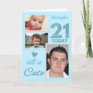 Carte 21e anniversaire encore si jolies photos bleu blan