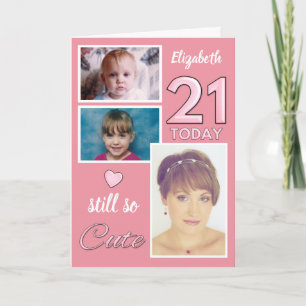 Carte 21e anniversaire encore si jolies photos rose