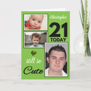 Carte 21e anniversaire encore si jolies photos vert et n