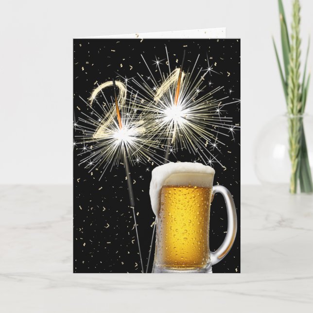 Carte 21e Anniversaire Étincelants Avec Mug Bière (Devant)